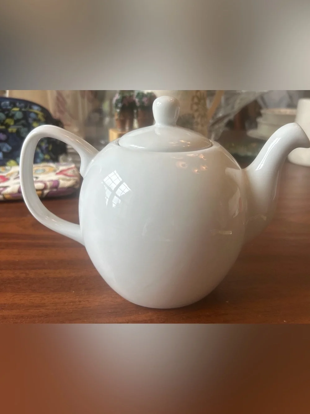 Vintage PIER 1 IMPORTS 6” White Porcelain Coffee Pot w/Lid